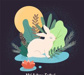 创意中秋节月亮白兔