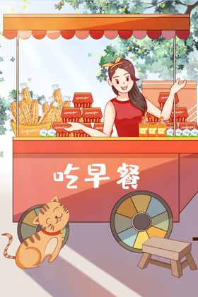 摆摊街头立体插画卡通背景素材