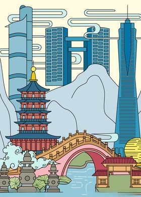 印象城市城市地标扁平城市