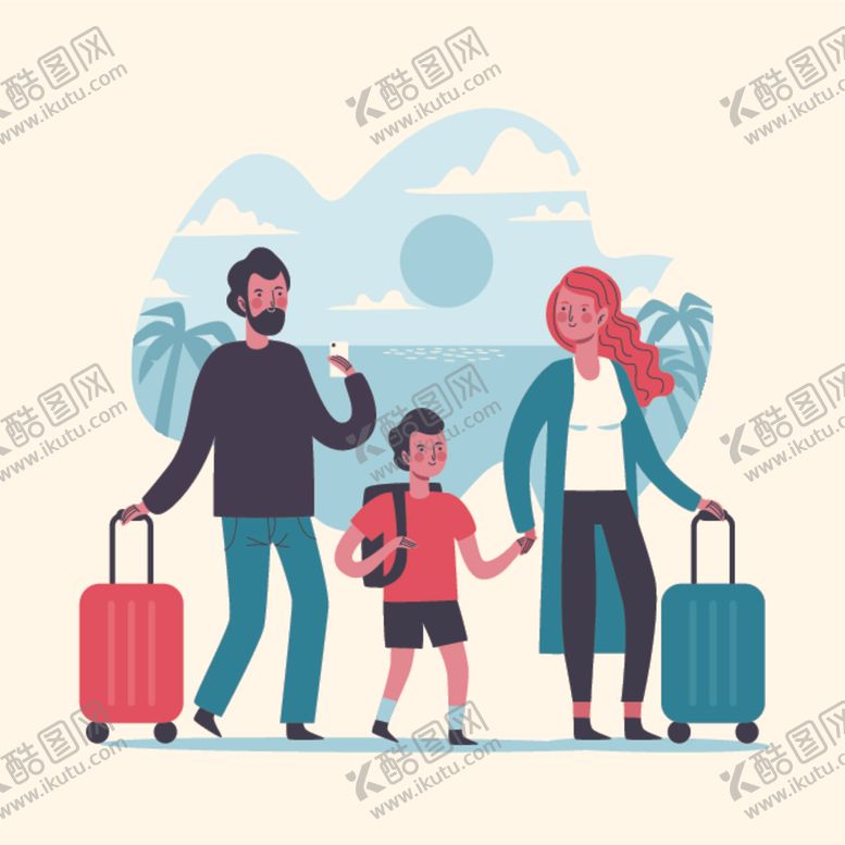 编号：25191910151700005999【酷图网】源文件下载-家庭旅游度假矢量插画