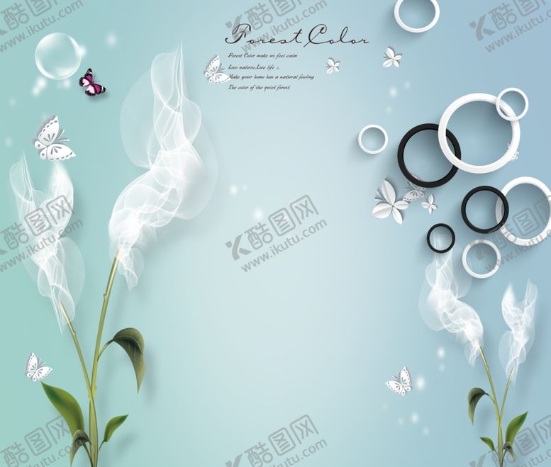 烟雾花圆圈蝴蝶背景墙电视欧式