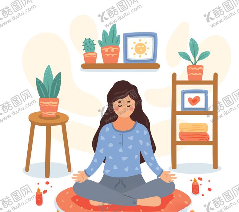 编号：28129111020210144545【酷图网】源文件下载-创意客厅练瑜伽的女子矢量素材