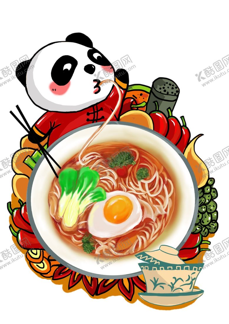 编号：99861807050232205174【酷图网】源文件下载-吃面熊猫卡通形象
