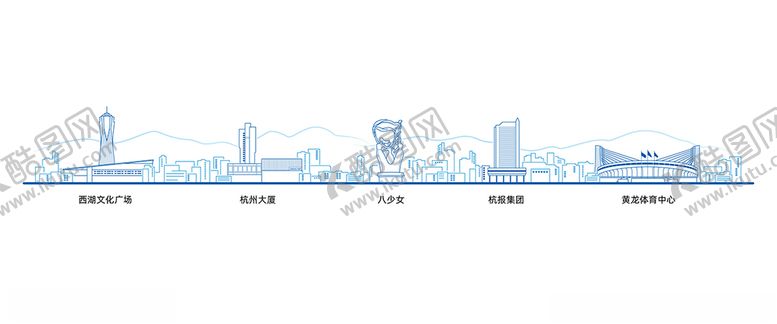 编号：35207704011017061885【酷图网】源文件下载-杭州武林标志性建筑剪影文化墙