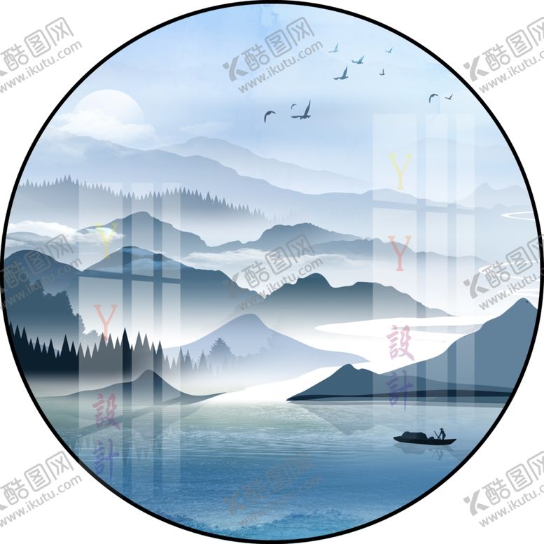 编号：92610307060331124937【酷图网】源文件下载-新中式圆形装饰画挂画图片