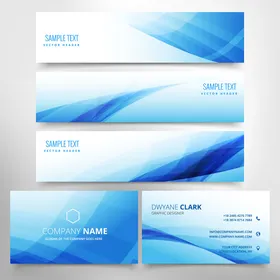 蓝色动感波浪风格名片模板