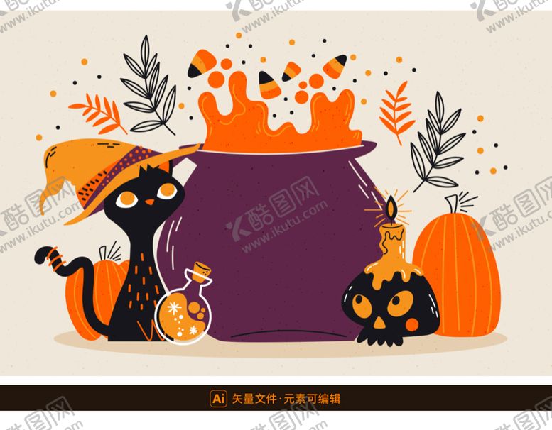 编号：85160209151157440564【酷图网】源文件下载-万圣节猫咪插画