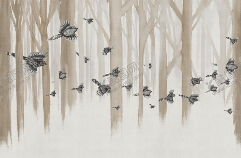 编号：88992309191615469086【酷图网】源文件下载-云雾森林装饰画壁画背景墙