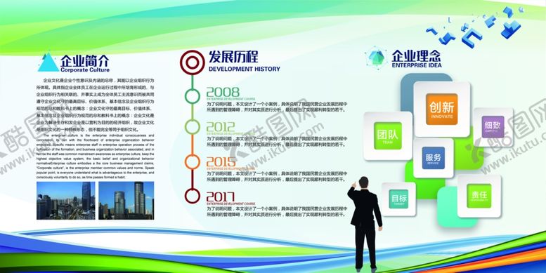 编号：26315009161931258451【酷图网】源文件下载-蓝绿色企业文化墙展板