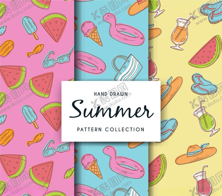编号：43216209090322447890【酷图网】源文件下载-手绘夏季旅行无缝背景