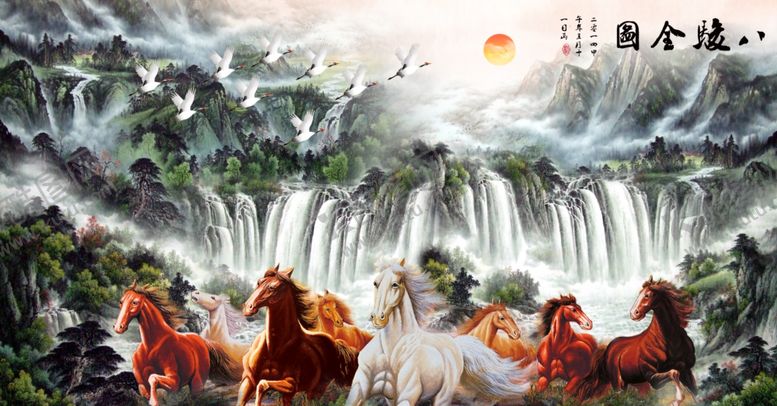 编号：28449103160614137707【酷图网】源文件下载-八骏图背景