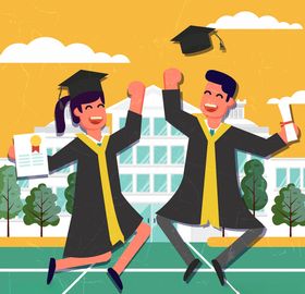 跳跃欢呼的学生