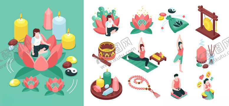 编号：15595104050303543435【酷图网】源文件下载-禅意冥想插画