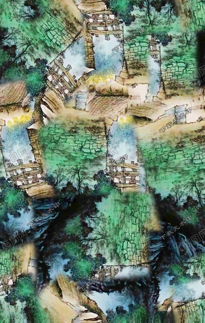 编号：36386609170656011362【酷图网】源文件下载-水墨画印花