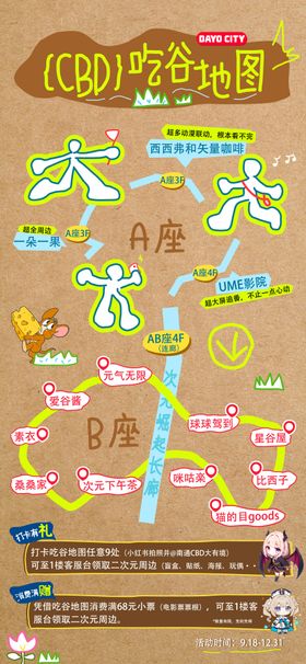 二次元吃谷地图互动打卡海报