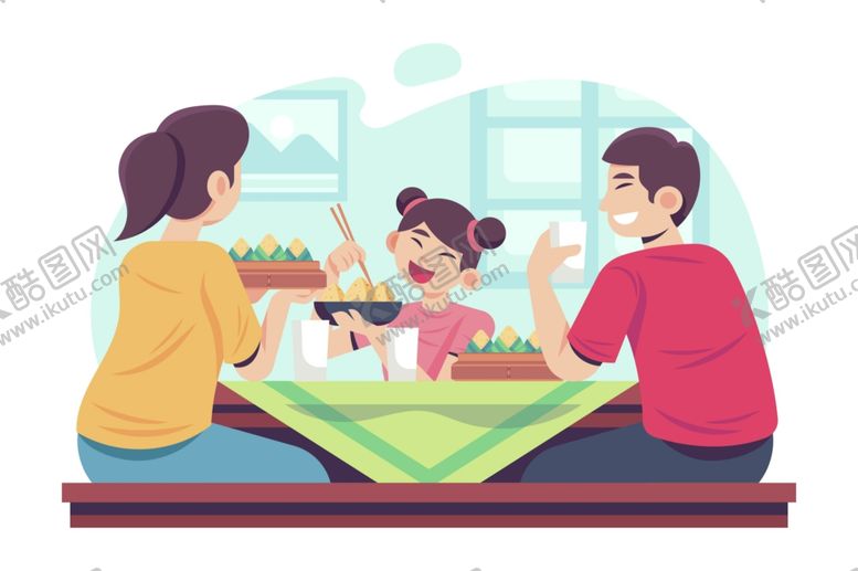 编号：67601309231441229787【酷图网】源文件下载-端午节吃粽子矢量插画