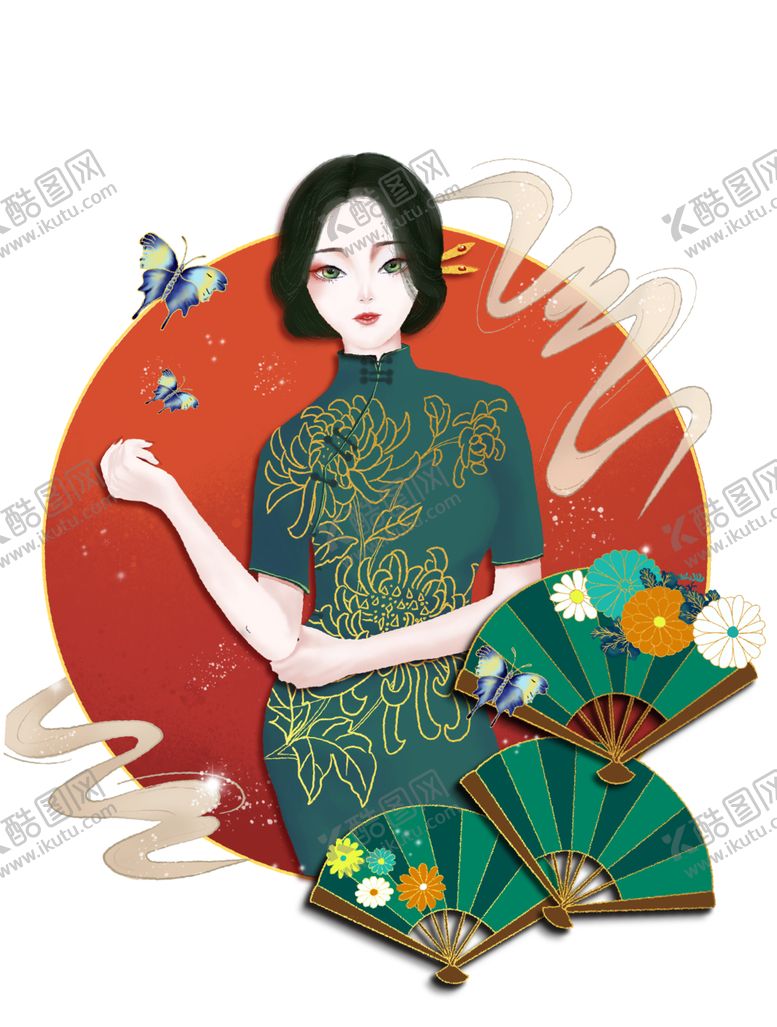 编号：15230205080550343004【酷图网】源文件下载-旗袍女子