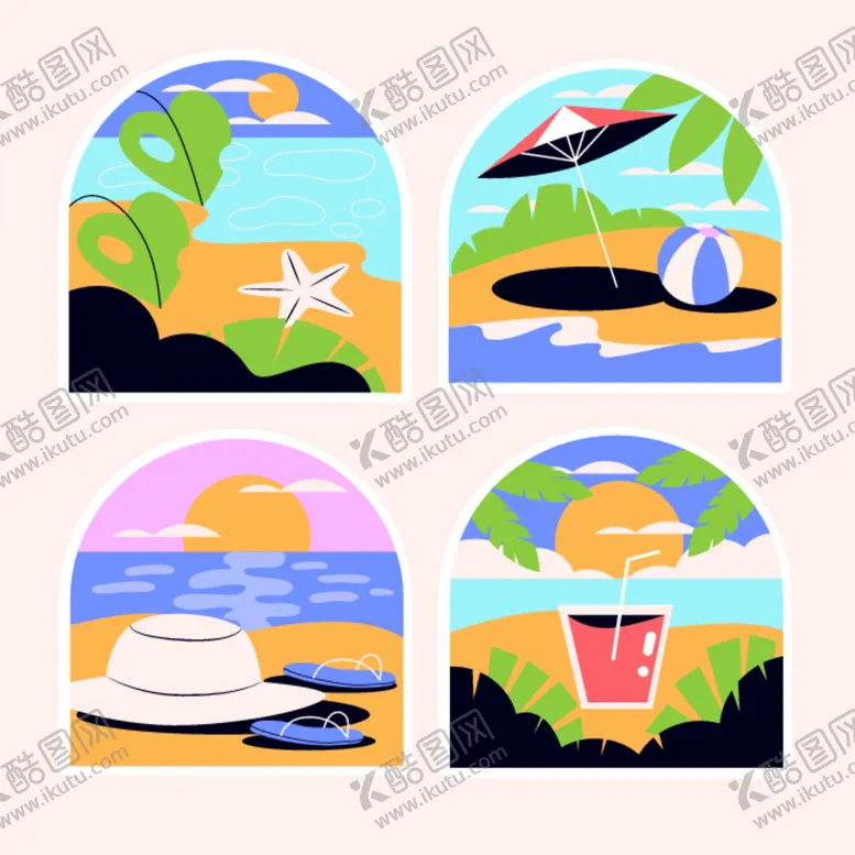 编号：40202907020532239263【酷图网】源文件下载-夏日海滨度假插画元素