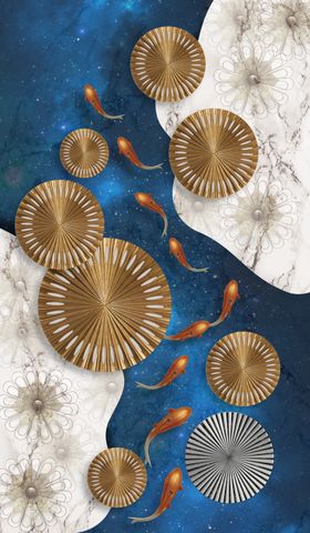装饰画黑白流水生财玄关鱼