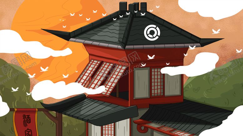 编号：99792611021557091928【酷图网】源文件下载-中式建筑插画