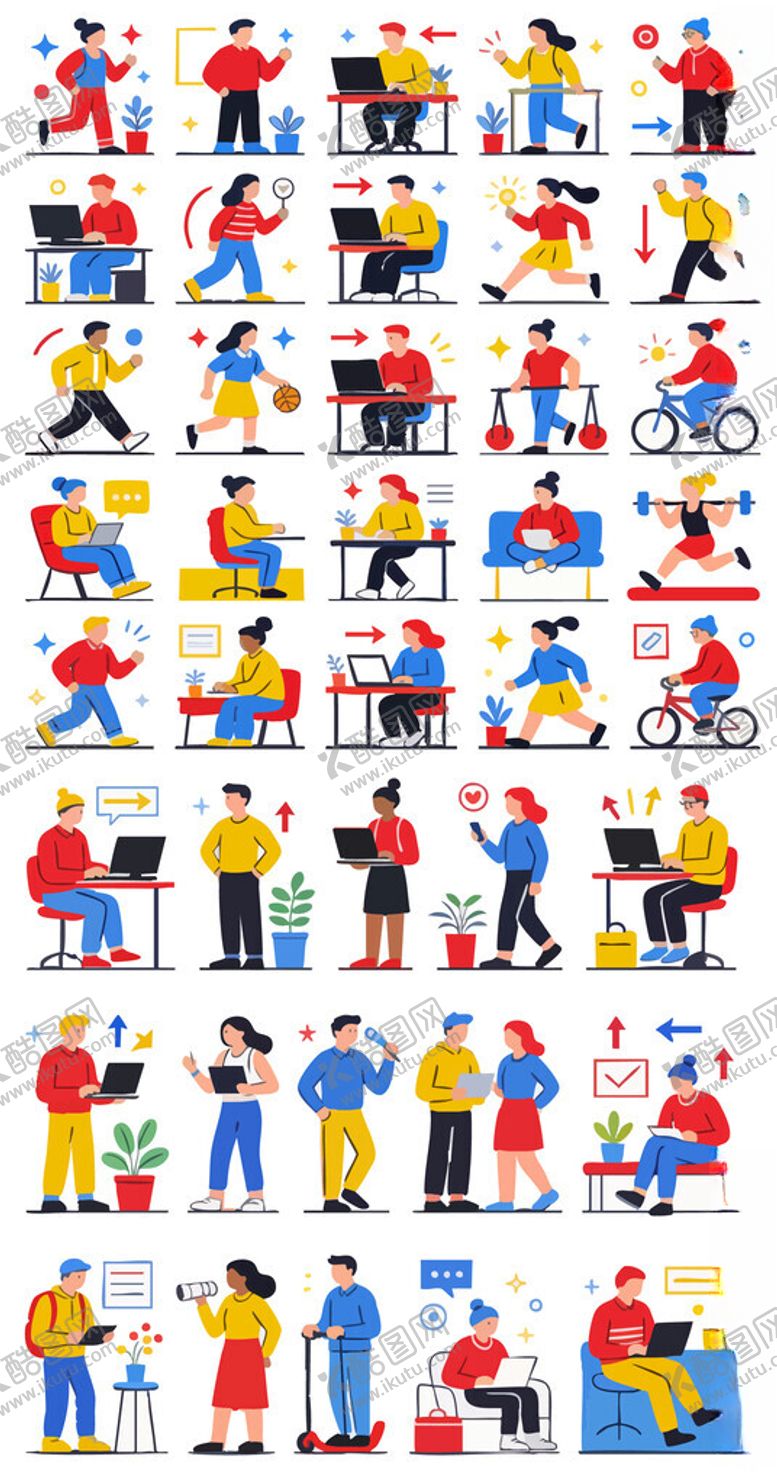 编号：60056704101706197457【酷图网】源文件下载-卡通人物运动办公UI图标系列