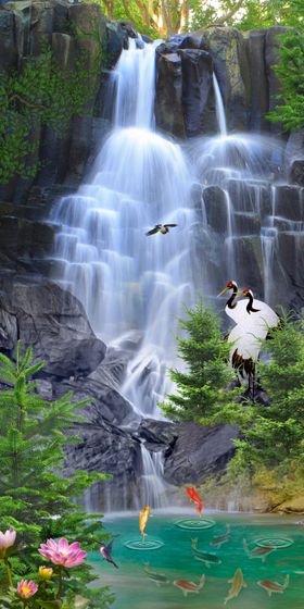 高山流水壁画中国风装饰画客厅装饰画