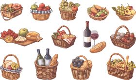 野餐篮与美食插图