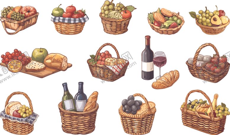 编号：40078711021227204376【酷图网】源文件下载-野餐篮与美食插图