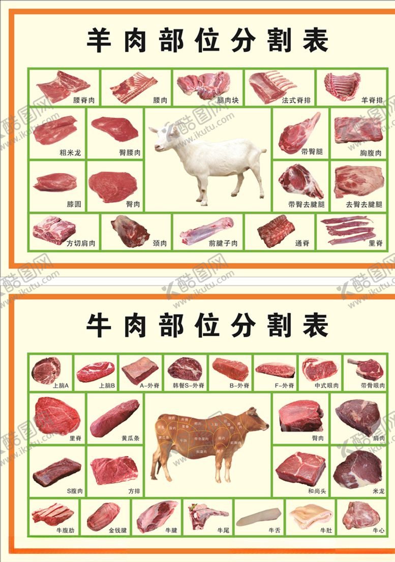 编号：60255009202352515839【酷图网】源文件下载-牛羊肉分割图