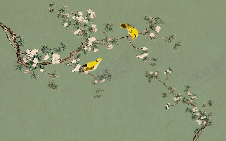 编号：46088810212151377282【酷图网】源文件下载-花鸟画手绘画鸟背景墙