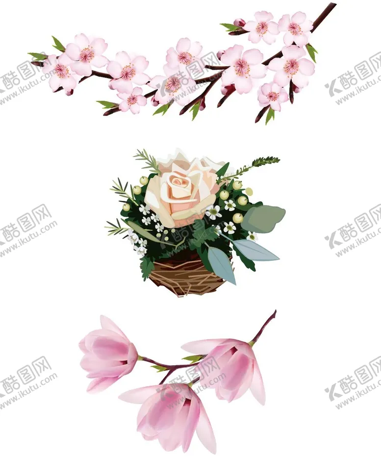 编号：85092309251313483729【酷图网】源文件下载-桃花玫瑰玉兰花