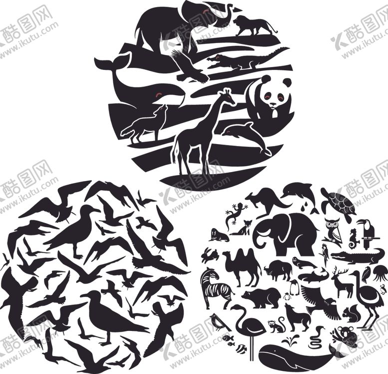 编号：67698009231306249070【酷图网】源文件下载-野生动物圆形拼图创意矢量剪影