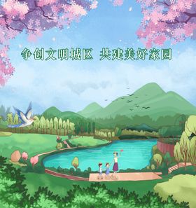 创文 春天 插画 风景 手绘