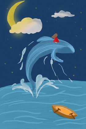 鲸鱼插画手绘卡通奇幻儿童世界背景唯美