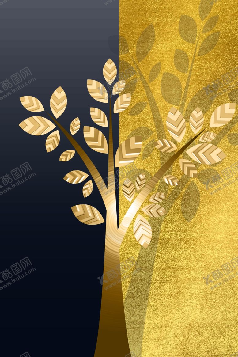 编号：44621502052333376747【酷图网】源文件下载-金树叶装饰画