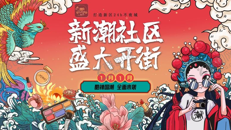 编号：80649709180251288074【酷图网】源文件下载-国潮风时尚商场、商业街开业展板