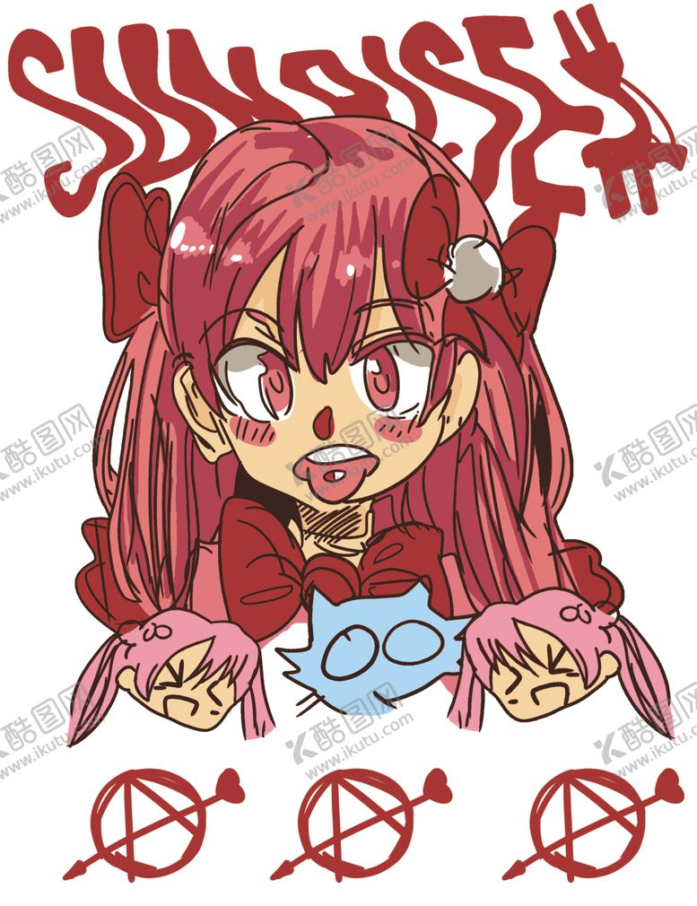 编号：86171010110728186953【酷图网】源文件下载-女孩蝴蝶结猫爱心箭头