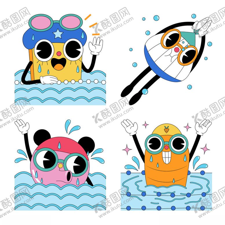 编号：94766510070339077762【酷图网】源文件下载-可爱动物水中嬉戏插画