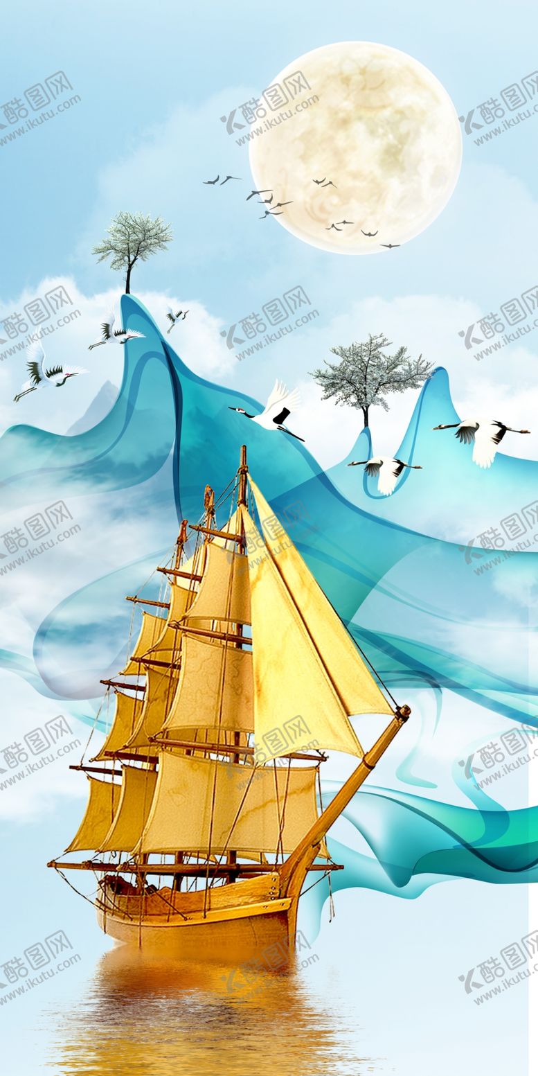 编号：75004710171033292957【酷图网】源文件下载-一帆风顺玄关画