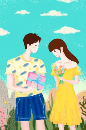 情人节插画逛街卡通类展架