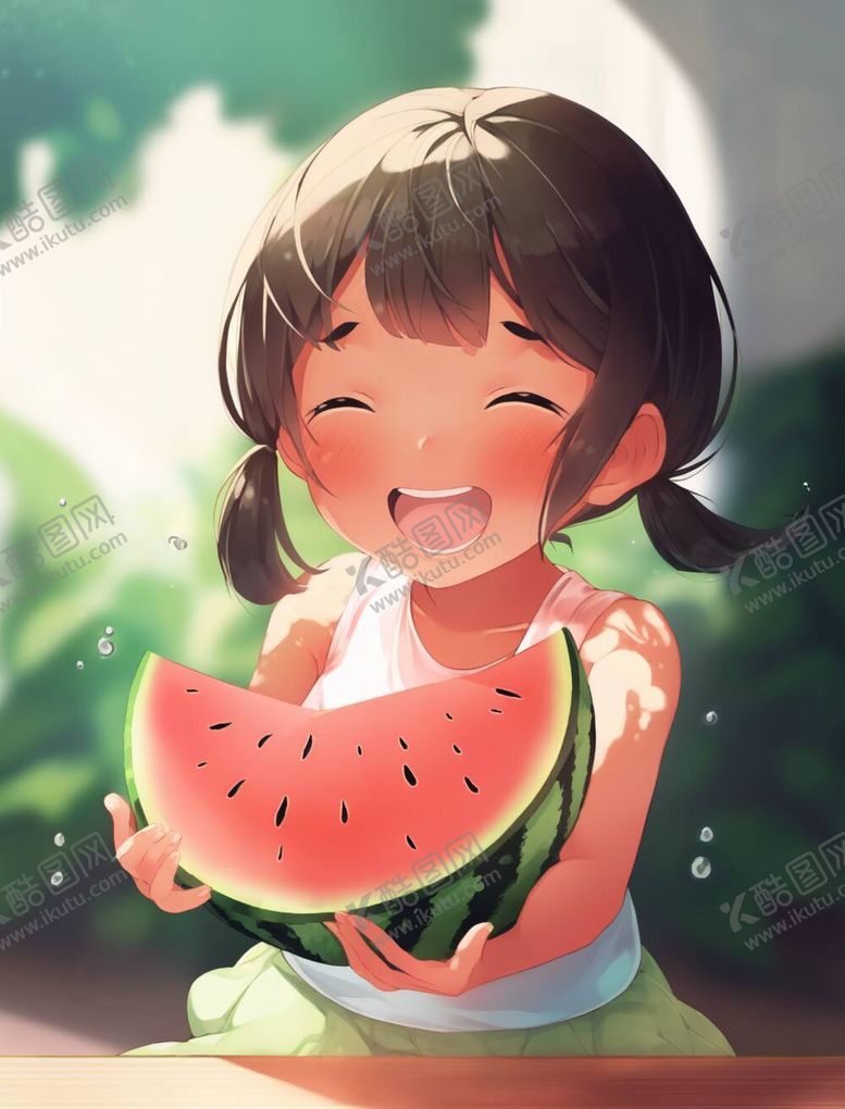 编号：90043511261523096499【酷图网】源文件下载-吃西瓜的女孩