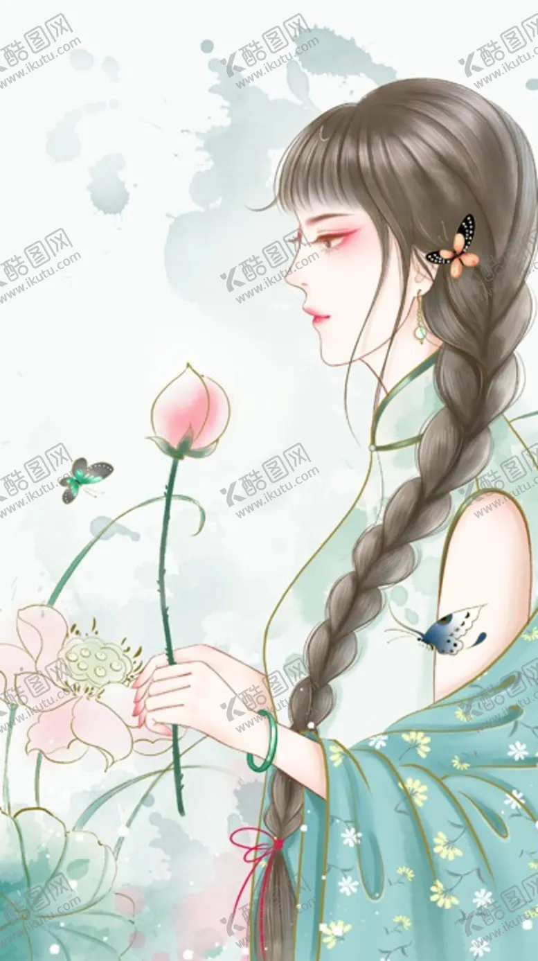 编号：30201907060603124878【酷图网】源文件下载-手绘旗袍女子