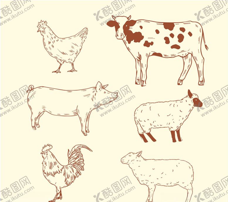 编号：18609809260817053574【酷图网】源文件下载-手绘农场动物