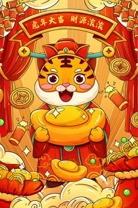虎年素材老国潮贺卡
