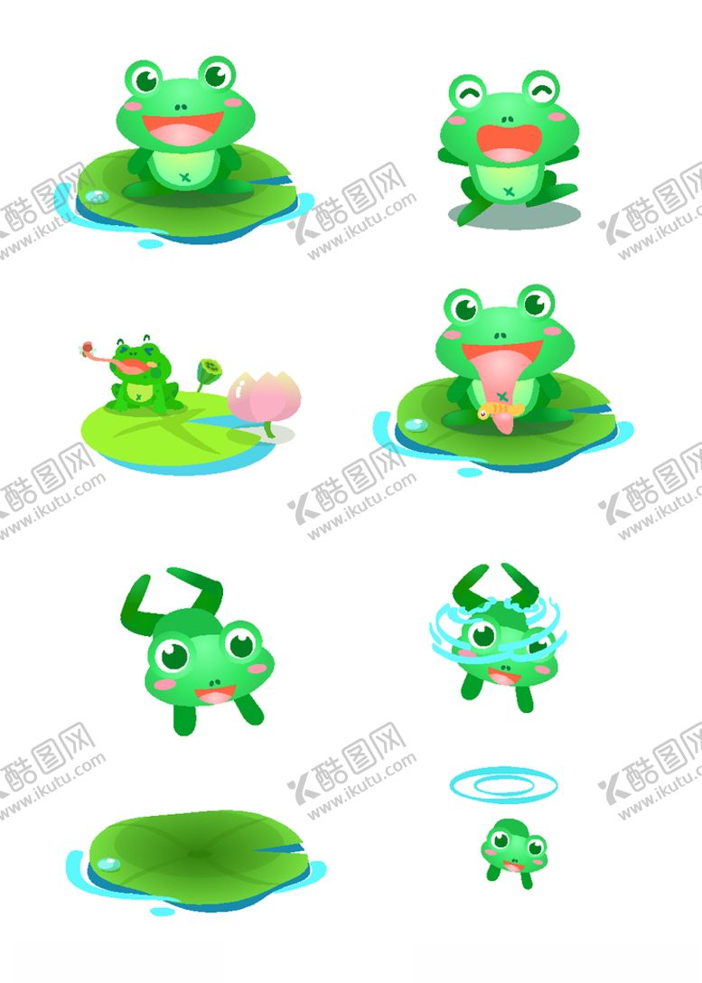 编号：22264204071141015167【酷图网】源文件下载-一组可爱的青蛙插画