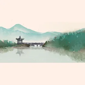 中国风水墨山水素材小船群设计