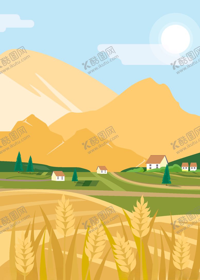 编号：74387209211857218681【酷图网】源文件下载-简平农庄丰收插画图