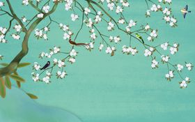 花鸟画手绘花鸟玉兰背景墙