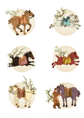 卡通千里马骏马昭陵六骏元素