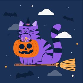 万圣节猫咪卡通元素黑
